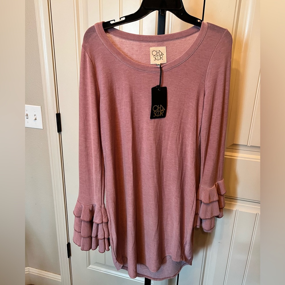 Chaser Mauve Ruffle Sleeve Dress